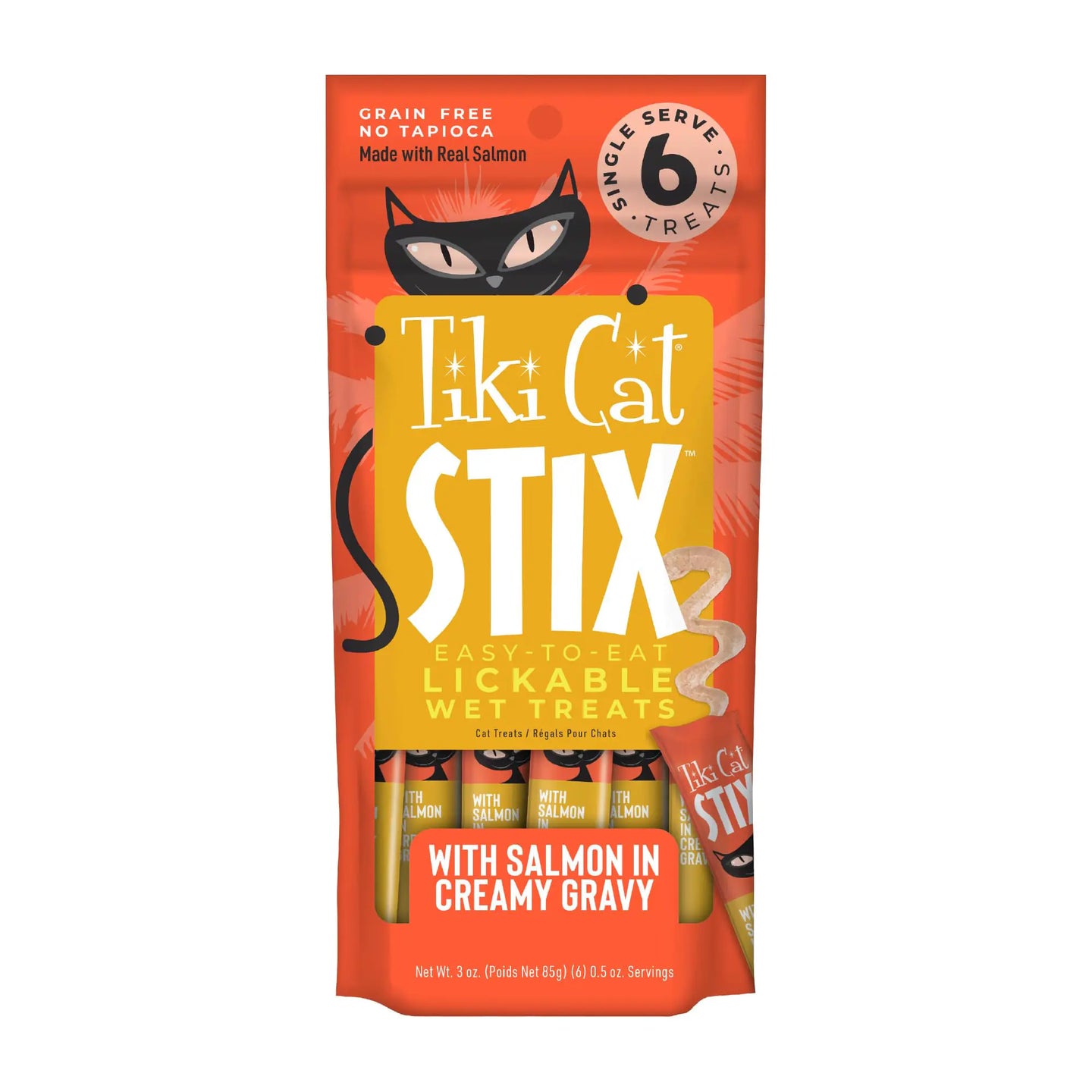Tiki Cat Stix Wet Mousse Treats Single Serve Indulgent Lickable Treat or Dry Food Topper with Chicken in Creamy Gravy 3 oz. Pouch (Pack of 6)
