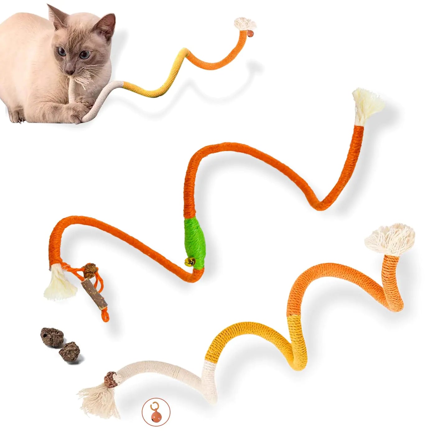 Cat Toys Chew Rope 2PCS Catnip Toys Safe Teeth Cleaning Rope Cat Chew Toy Interactive Cat Nip Cat Toys for Bored Indoor Adult Cats Kitten Handmade Enrichment Cat String Toy for 27.6" All Breeds