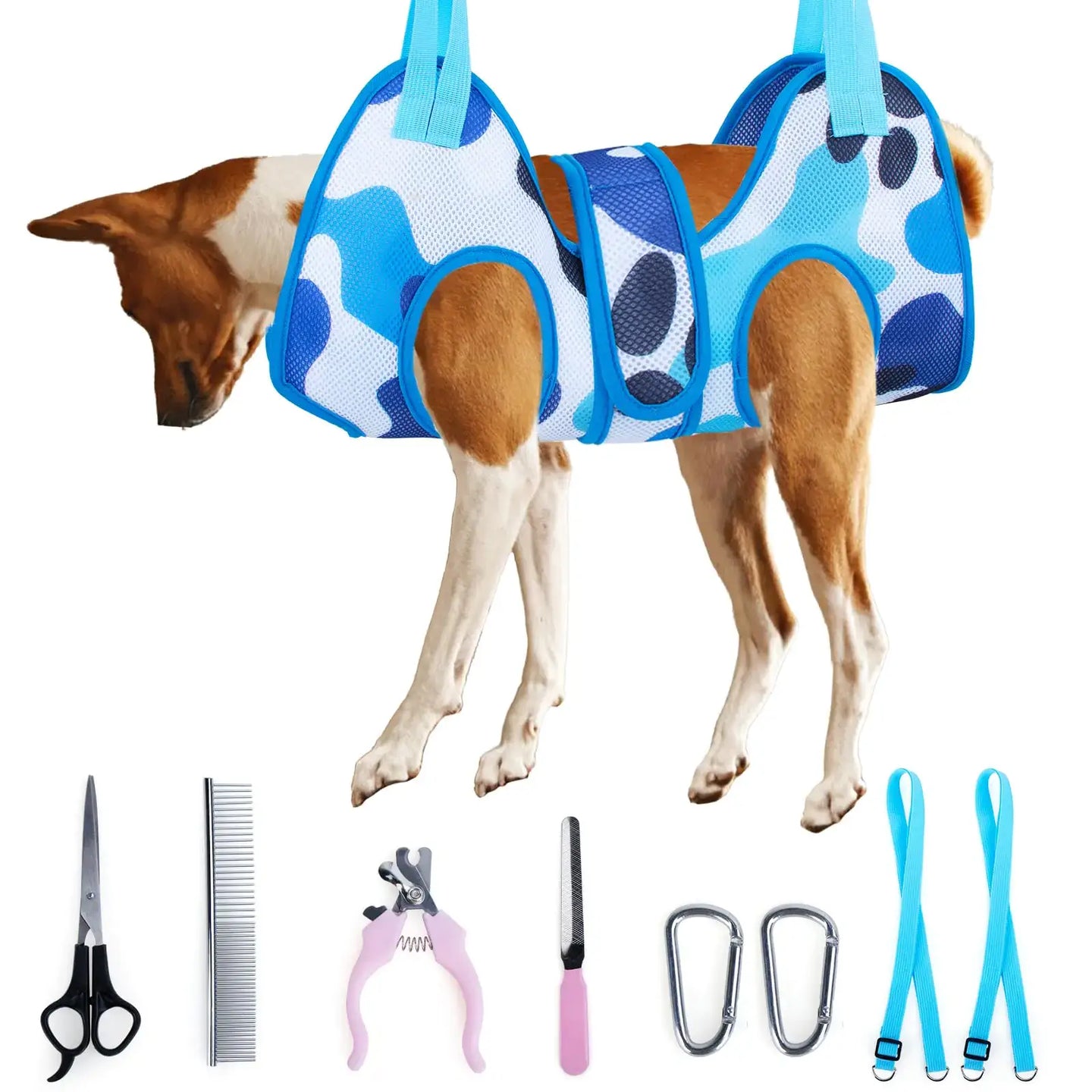 Dog Grooming Hammock Harness for Cats Dogs with Nail Clippers/Nail Trimmers/Grooming Scissors Dog Grooming Harness for Nail Trimming Relaxation Pet Restraint Leashes Sling Pet Grooming Sling Helper